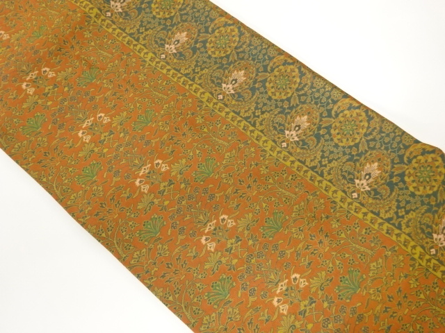 萬葉製　花葉に華文模様織出し名古屋帯